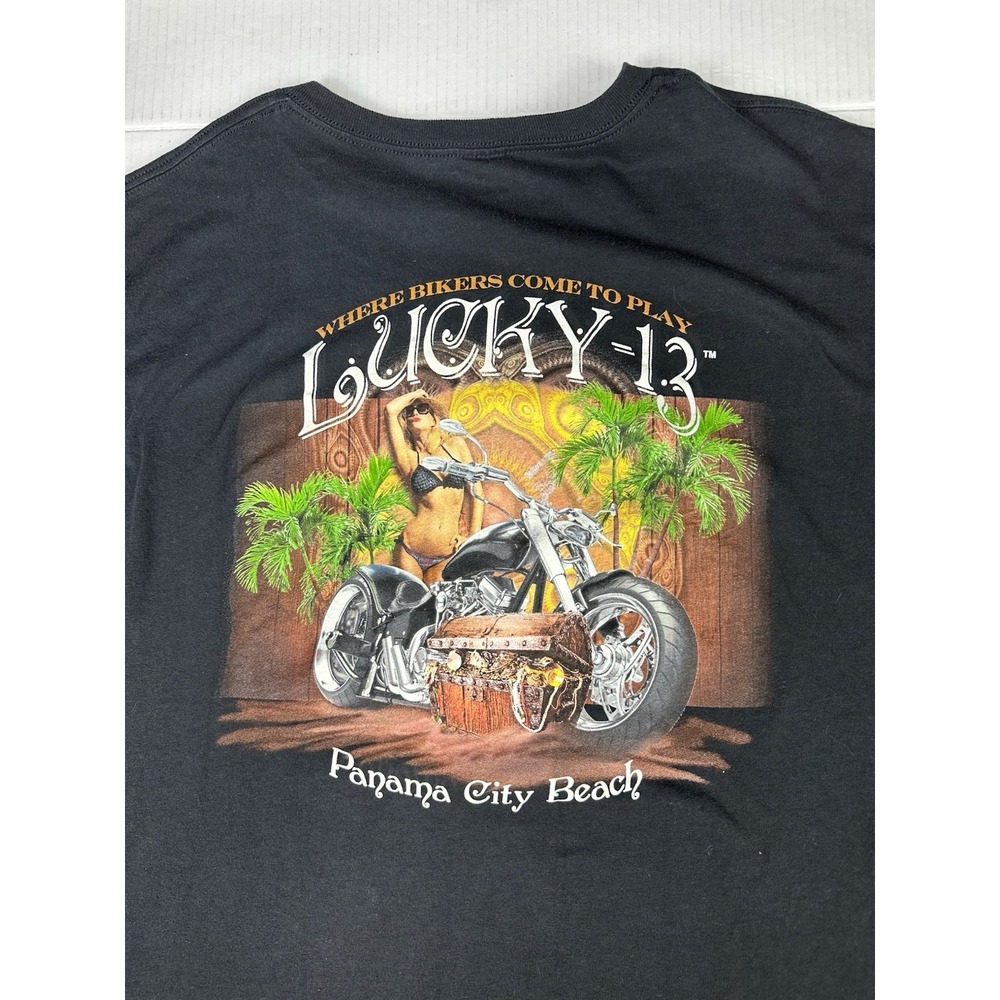 VTG Y2K Lucky 13 Panama City Beach,FL Men's 3XL Biker Tshirt - Picture 5 of 7